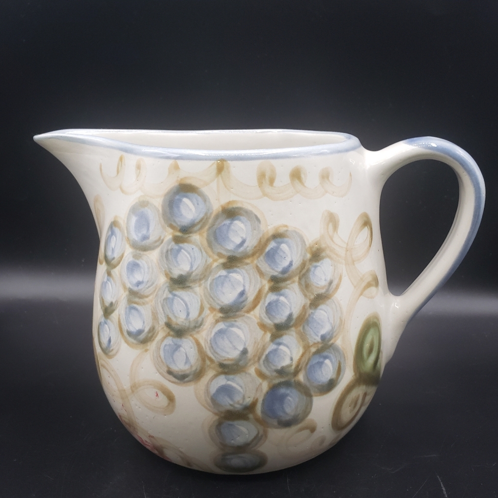 Louisville Stoneware Milk Pitcher White With Blue and Gold Designs Kentucky